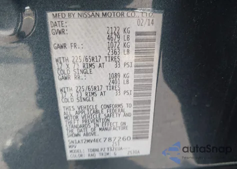 2014 Nissan Rogue S z USA, uszkodzony, nr VIN 5N1AT2MV4EC787260